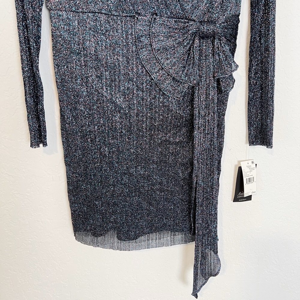 Aidan by Aidan Mattox Metallic Faux Wrap Dress - Picture 5 of 13